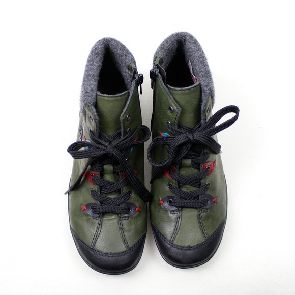 Reiker Green with Multicolour Accents Lace-up Ankle Boots - Picture 11 of 16